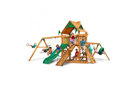 Frontier Swing Set With Wood Roof & Amber Posts